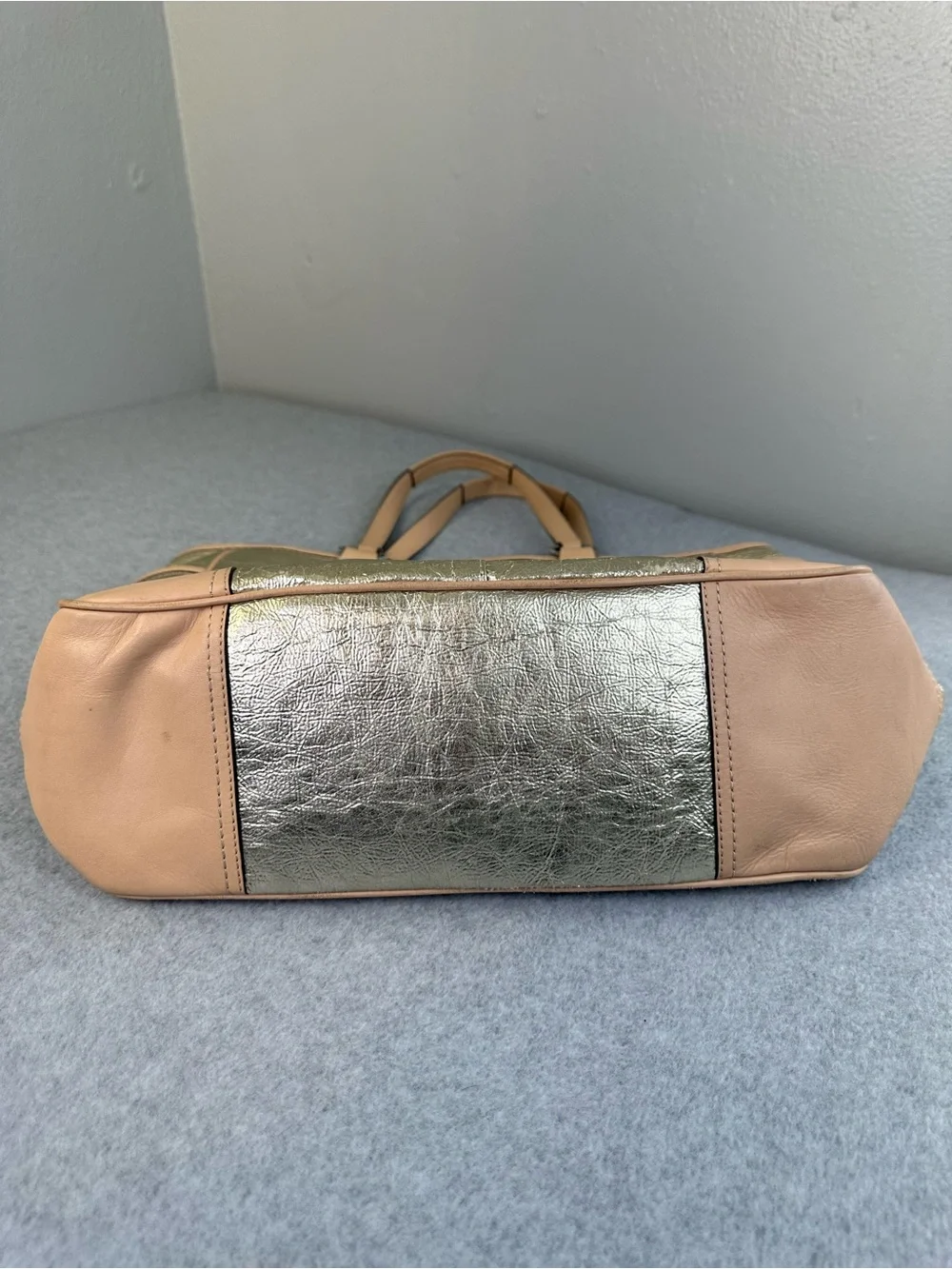 Coach Metro Tote Bag Crinkled Metallic Textured Purse & Matching Wristlet